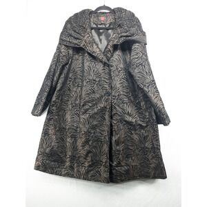 Gallery Womens Brown Black Animal Print Portrait Collar Button Front Coat L